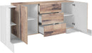 Credenza con 4 Ante e 3 Cassetti 210x45x85 cm Pillon Side 4A 3C Bianco Lucido/Acero Pereira  