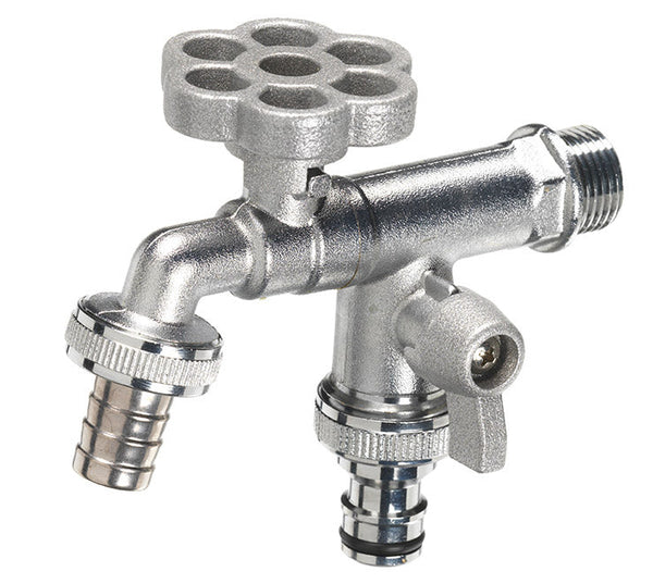 sconto Robinet à bille double pour fontaine de jardin avec fleur et levier coloré Belfer RUB/030 Aluminium