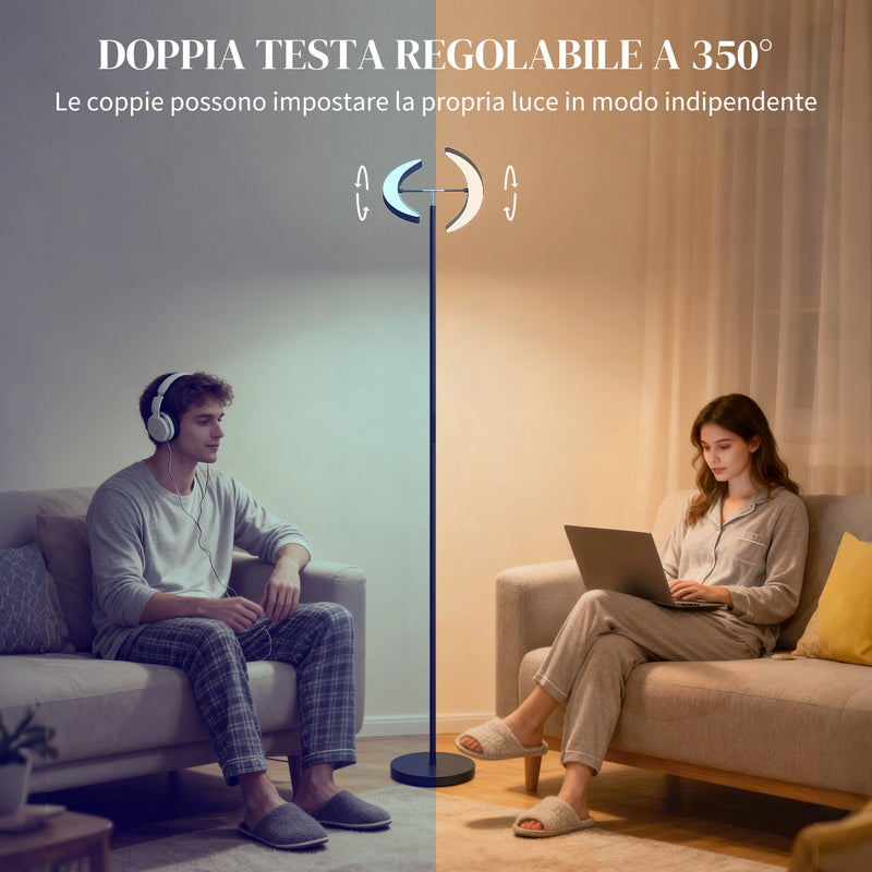 Lampada da Terra Dimmerabile 2700K-6000K con Telecomando e Doppia Testa Girevole a 350° Nero      