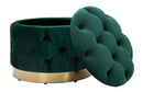 Puff Contenitore Rich Verde Ø55x42 cm in Legno Spugna Poliestere e Acciaio Verde e Oro