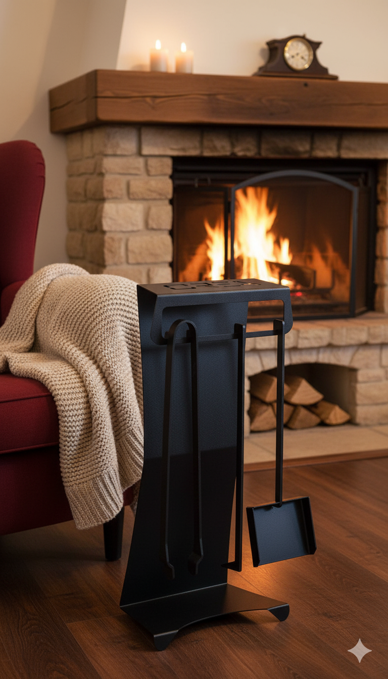 Set Camino 3 Pezzi con Supporto 290x185x600 cm in Acciaio Crea Puma Nero