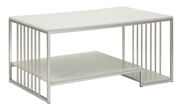 Tavolo da Caffè Kayseri 90x45x60 cm in Ferro e Marmo Argento e Bianco prezzo