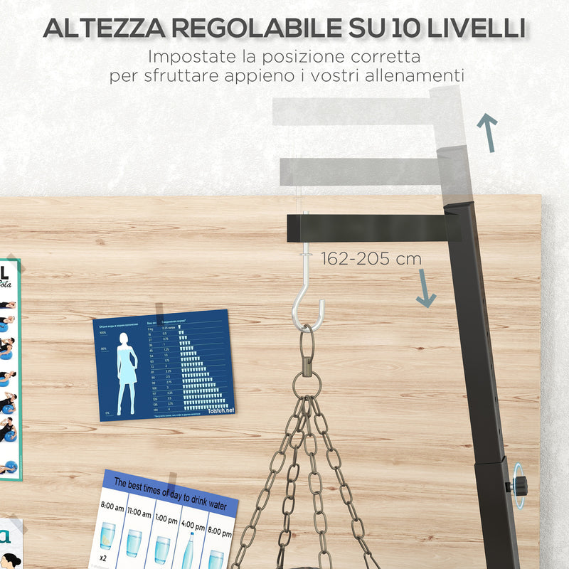 Supporto Sacco da Boxe Autoportante 170x90x182-225 cm in Acciaio Nero  