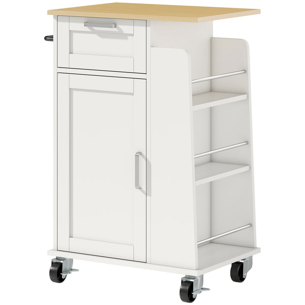 Carrello da Cucina 62x40x87 cm con Cassetto Armadietto Portasciugamani e 3 Portaspezie in Legno Bianco sconto
