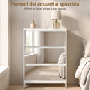 Cassettiera a Specchio Moderna 60x35x80 cm con 3 Cassetti in Pannello Truciolato e Vetro Bianca      