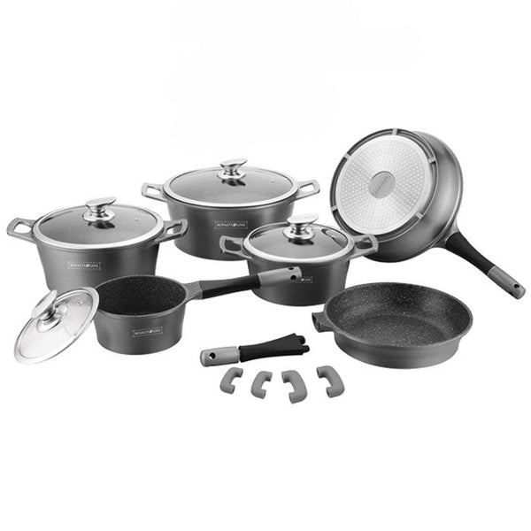 Batteria di Pentole 14 Pezzi in Pietra Lavica Antiaderente Induzione Silver prezzo
