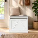Panca Scarpiera Salvaspazio 60x30x52 cm con Seduta Imbottita e Anta a Ribalta in Pannello Truciolare Bianco      