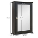 Mobile da Bagno Pensile con Specchio e Anta a Chiusura Magnetica 41x14x60 cm Nero      