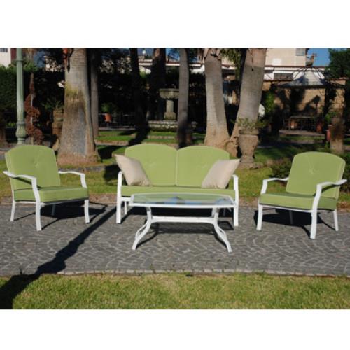 sconto Canapé de salon complet avec fauteuils et table basse en verre pour mobilier de jardin extérieur 