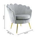 Poltrona Imbottita Schienale a Conchiglia in Velluto Piedi Oro Grigio