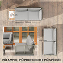 Set Salotto da Giardino 2 Divani e Tavolino Basso a Doghe in Rattan e Acciaio Grigio e color Legno   