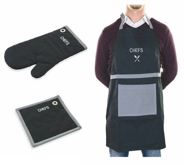 Ensemble Tablier de Chef, Gant et Manique en Coton VdE Tivoli 1996 Noir online