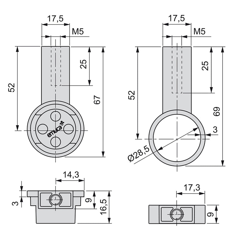 Set 2 Bastoni Appendiabiti per Armadi Rotondi 140 cm in Alluminio Emuca Grigio Metallizzato