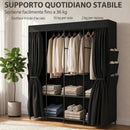 Armadio in Tessuto Salvaspazio 130x45x167 cm con 3 Aste 3 Ripiani 6 Tasche Laterali Ante Antipolvere con Zip in Tessuto Non Tessuto Nero      