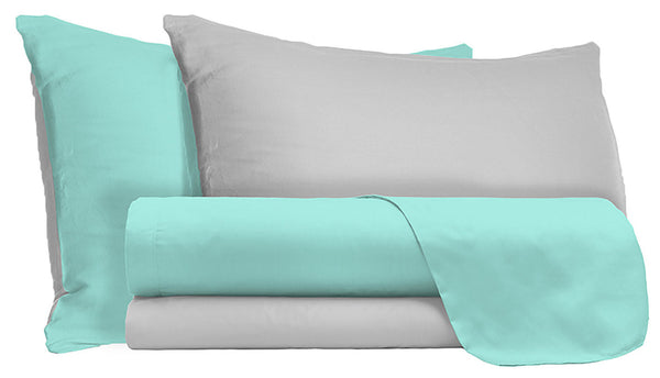 acquista Lot de Draps de Dessus et Taies d'Oreiller Réversibles Vert d'Eau/Gris Clair