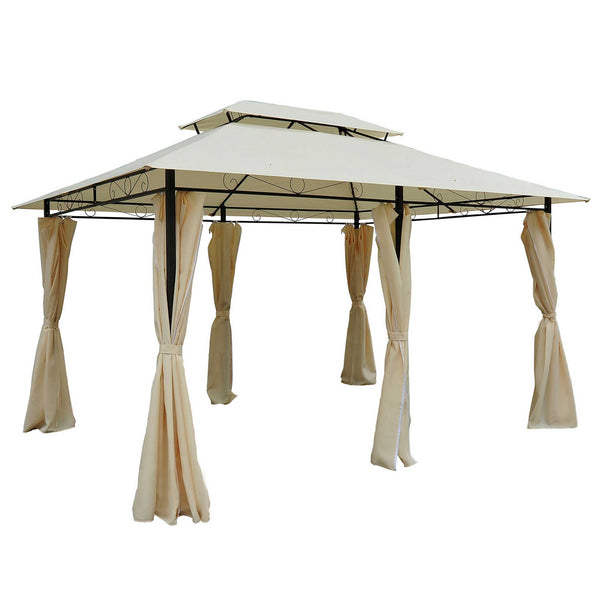 sconto Gazebo da Giardino 3x4m con Tende in Acciaio e Poliestere Bianco e Crema