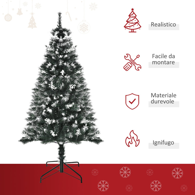 Albero di Natale Artificiale Innevato 150 cm 378 Rami con Bacche Verde
