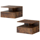 Set di 2 Comodini Sospesi 35x32x22,5 cm con Cassetto e Mensola Aperta Rivestimento in Melamina Marrone Rustico      