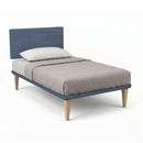 Letto Singolo con Rete Rivestita Microfibra Blu Tessis Testata Square Varie Misure