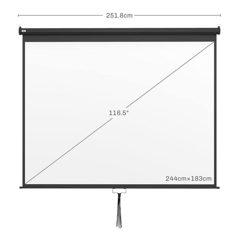 Telo Proiettore 120"" Regolabile con Montaggio a Soffitto e Parete Formato 4:3 244x8,6x183cm Bianco e Nero