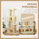 Albero Tiragraffi per Gatti Alto 136 cm con Cuccia Rimovibile Casetta e Lettino Pali in Iuta Beige      
