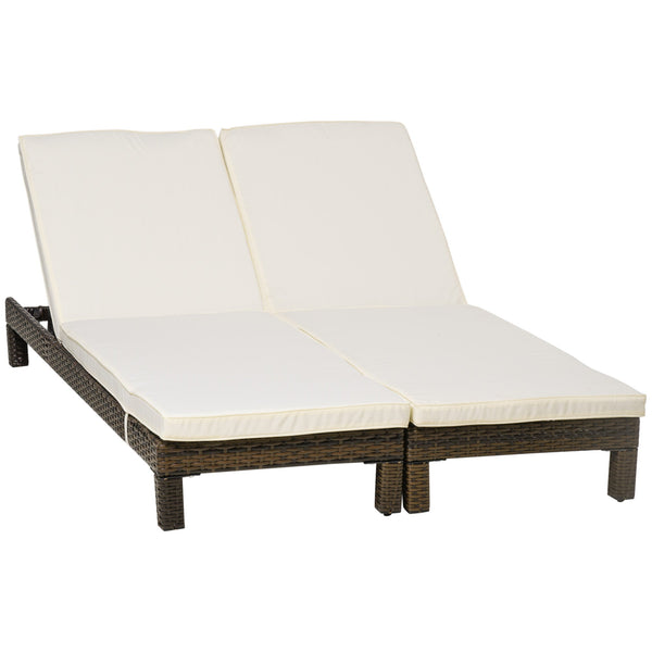 Set 2 Lettini Prendisole 196x60x22 cm in Rattan PE Marrone e Bianco online