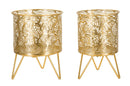 Porta Vasi Naty Coppia Ø16x20 cm - Ø13x20 cm in Ferro Oro      