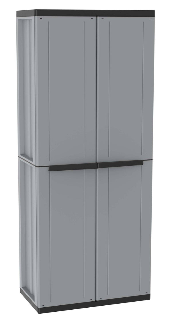 Armoire d'extérieur modulable 68x37,5x163,5 cm 2 portes 3 étagères en polypropylène gris et noir Jline online
