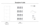 Scarpiera 4 Ante 63x154x18 cm Ossido Bianco