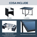 Set Salotto da Giardino in Rattan Sintetico 4 Poltrone e Tavolino Nero 