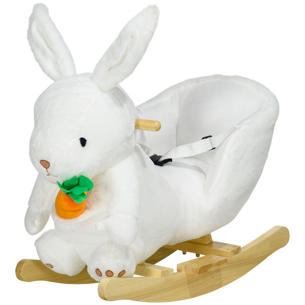 Cavallo a Dondolo per Bambini in Legno e Peluche Coniglio Bianco sconto