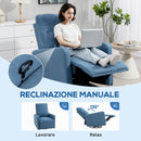 Poltrona Relax Reclinabile Manualmente a 135° Girevole a 360° con Funzione Dondolo Blu      