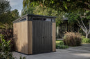 Casetta Box da Giardino 216x218x226 cm Keter Signature Venetian Pent 7x7 Effetto Legno Marrone e Antracite      