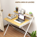 Scrivania Pieghevole 86x66x82 cm con Ripiano Rialzato in Legno e Acciaio Bianco 