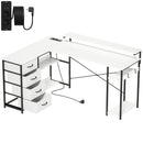 Scrivania Angolare 155x112x85,5-91,5 cm con Prese 4 Cassetti in Tessuto Rialzo Monitor e 2 Ganci Bianco e Nero      