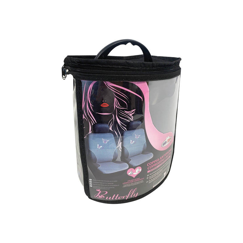 Coppia di Coprisedili Anteriori Universali in Poliestere e Spugna Butterfly Grigi