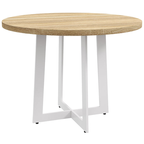 Tavolo da Pranzo Rotondo Moderno per 4 Persone Ø100x75 cm in MDF e Acciaio colore Legno Naturale e Bianco Seconda Scelta prezzo