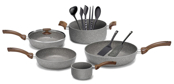 sconto Batterie de cuisine 12 pièces Olympia Woody en aluminium antiadhésif