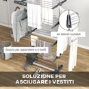 Stendino Verticale 4 Ripiani Regolabili 142x55x172 cm in Acciaio e Plastica Grigio e Argento 