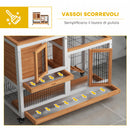 Conigliera 110x50x88 cm con Ruote Vassoi Estraibili e Casetta con Rampa in Legno Giallo e Bianco      