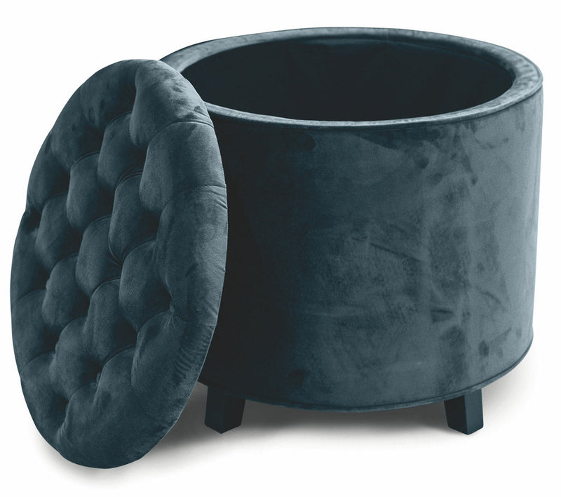 Pouf Poggiapiedi Contenitore Ø55x55 cm in Velluto Soriani Blu