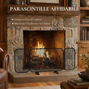 Parascintille Camino Pieghevole a 3 Pannelli 90x16x40 cm con Base Rimovibile in Metallo Nero      