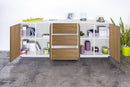 Credenza 4 Ante + 3 Cassetti 220,1x41,4x86 cm Bloom Bianco Lucido e Noce