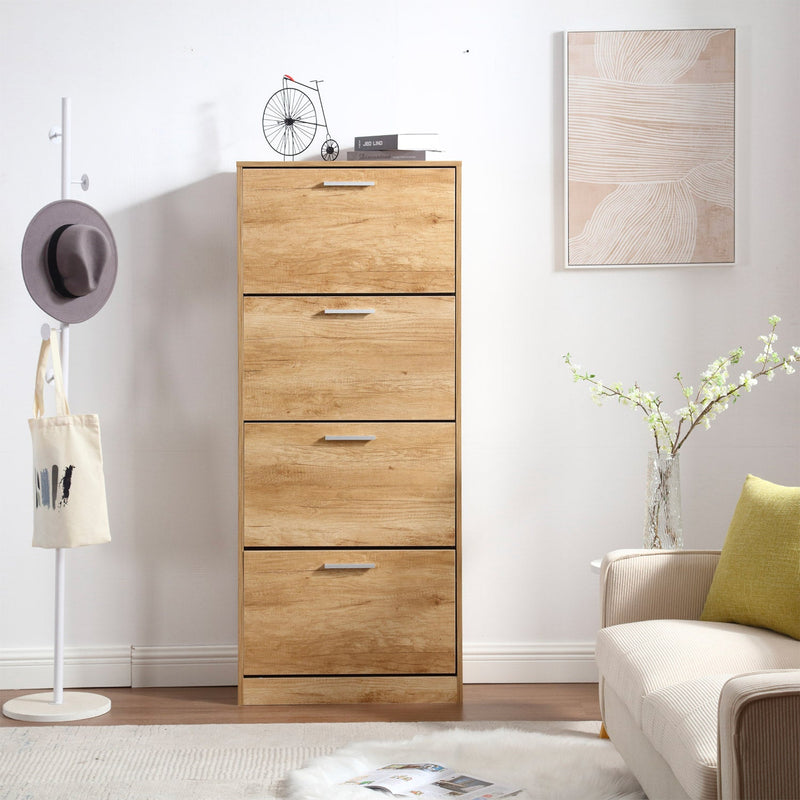 Scarpiera Salvaspazio 4 Ante a Ribalta 63x24x155h cm in Melaminico Venato a Rilievo Rovere