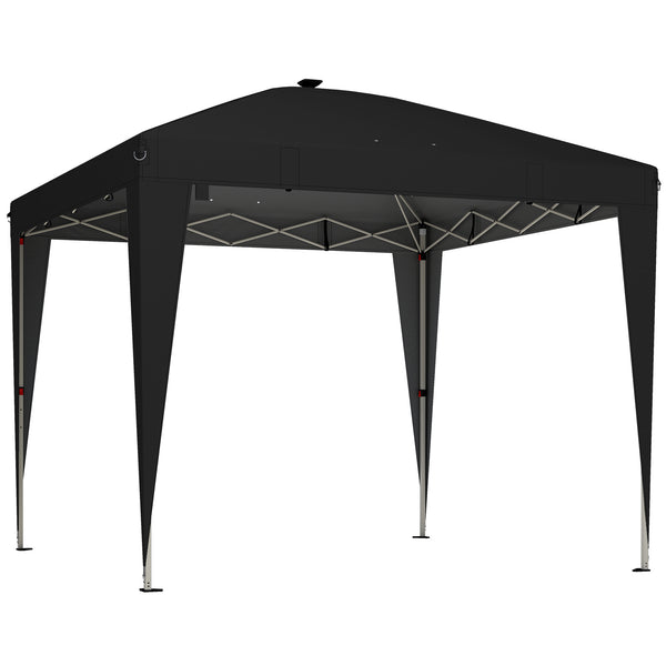 acquista Gazebo Pieghevole da Giardino 297x297x288 cm ad Altezza Regolabile con Luce Centrale e Telecomando in Metallo e Poliestere Nero