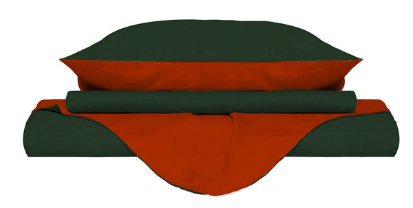 Housse de couette double avec sac et taies d'oreiller double face vert olive/terre acquista
