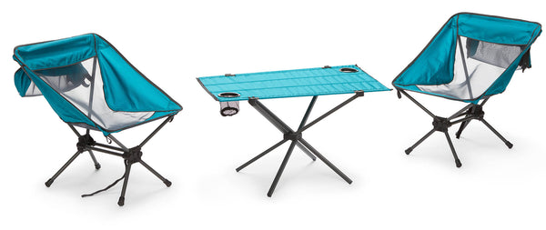 acquista Ensemble de camping table et 2 chaises pliantes en acier et polyester vert