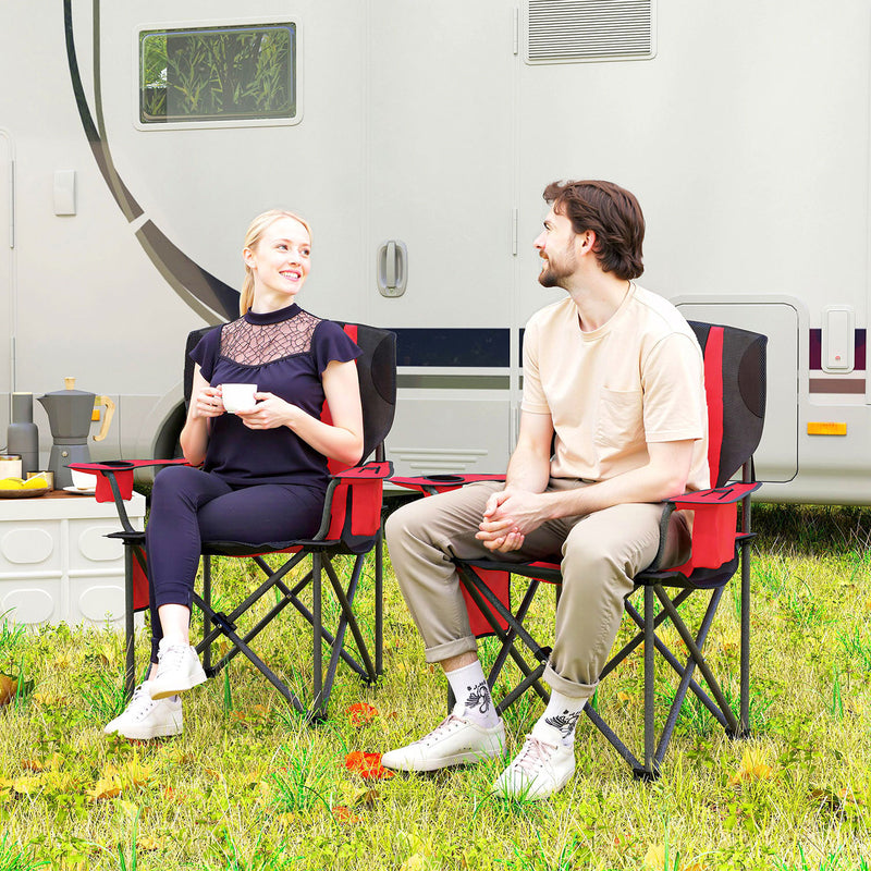 Set 2 Sedie da Campeggio Pieghevoli 94x62x100 cm con Borsa Frigo Integrata Rosso  