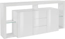Credenza con 2 Ante 3 Cassetti e Ripiani in Vetro a Giorno 180x40x80 cm Essential 2A 3C Bianco Lucido  