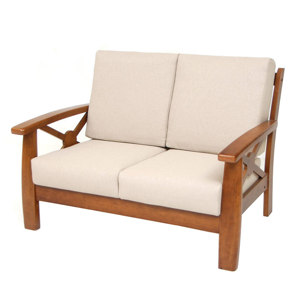 Canapé 2 places en bois massif avec coussins Oxford écru online